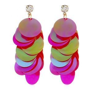 Pink rainbow abalone acrylic disc earrings